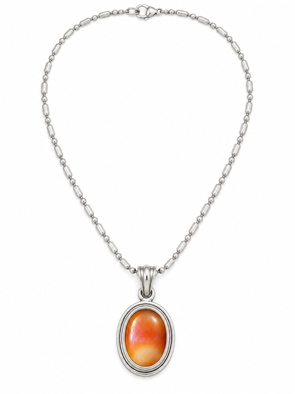 Sterling Silver Orange Oval Pendant Necklace